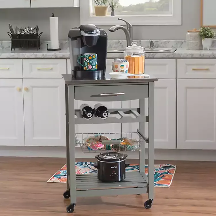 Kirklands Home Kitchen Islands & Bar Carts|Wood and Stainless Steel Kitchen Cart Gray
