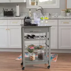 Kirklands Home Kitchen Islands & Bar Carts|Wood and Stainless Steel Kitchen Cart Gray