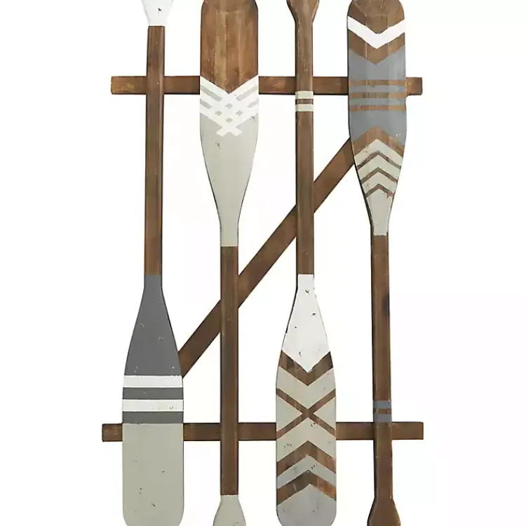 Kirklands Home Wall Plaques|Gray Wood Arrow and Striped Paddle Wall Plaque