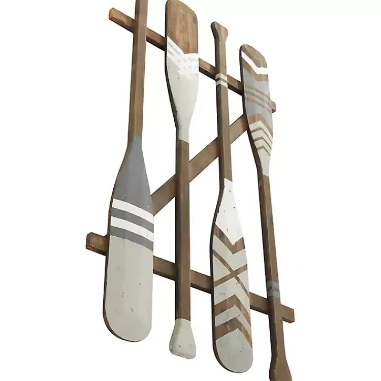 Kirklands Home Wall Plaques|Gray Wood Arrow and Striped Paddle Wall Plaque