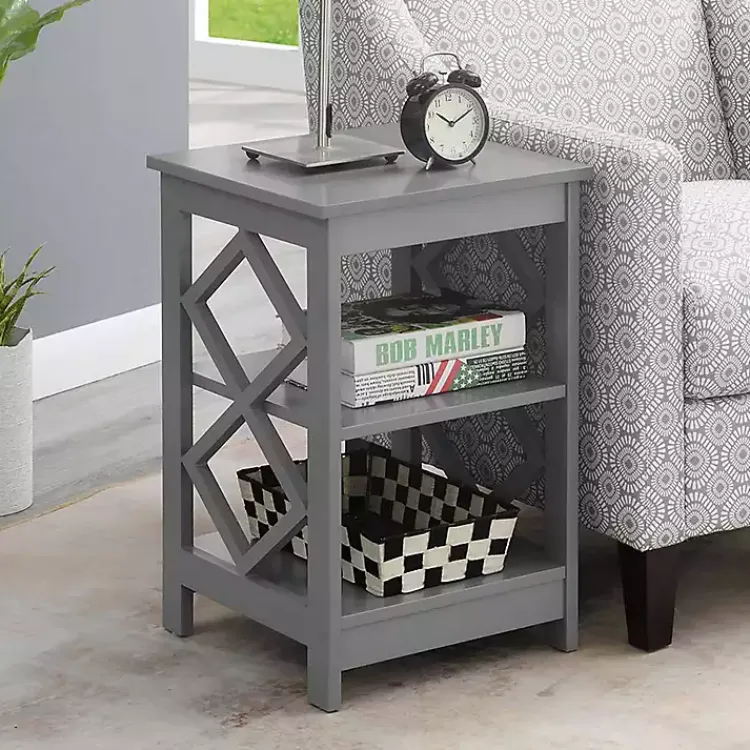 Kirklands Home Accent & End Tables|Wood Diamond 2-Tier Accent Table Gray