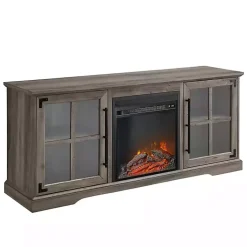 Kirklands Home Tv Stands & Media Consoles|Wood 2-Door LED Fireplace Cabinet Gray