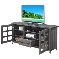 Kirklands Home Tv Stands & Media Consoles|Wood 2-Door Windowpane Media Cabinet Gray