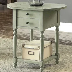Kirklands Home Accent & End Tables|Wood 2-Drawer Drop Leaf Side Table Gray