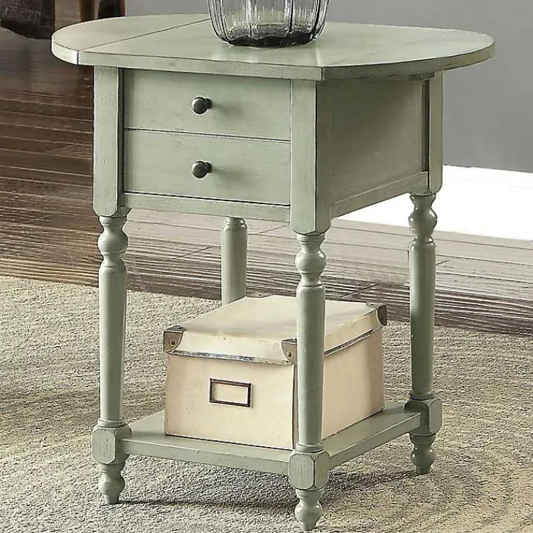 Kirklands Home Accent & End Tables|Wood 2-Drawer Drop Leaf Side Table Gray