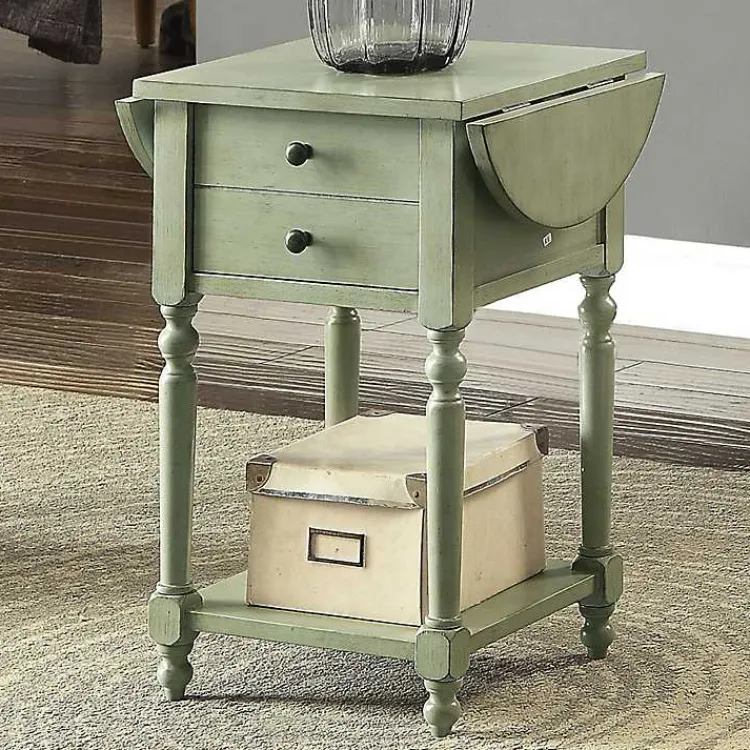 Kirklands Home Accent & End Tables|Wood 2-Drawer Drop Leaf Side Table Gray
