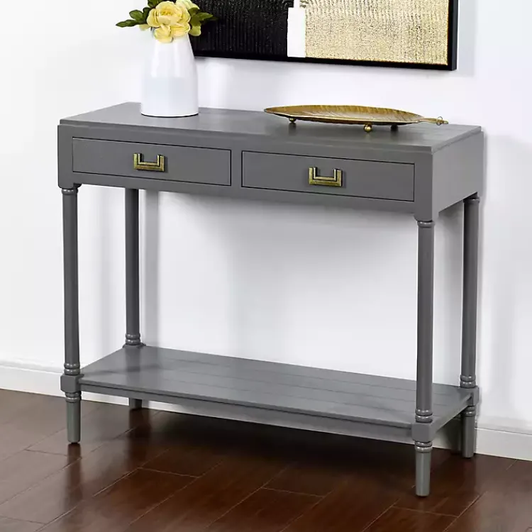 Kirklands Home Console Tables|Wood 2-Drawer Layla Console Table Gray
