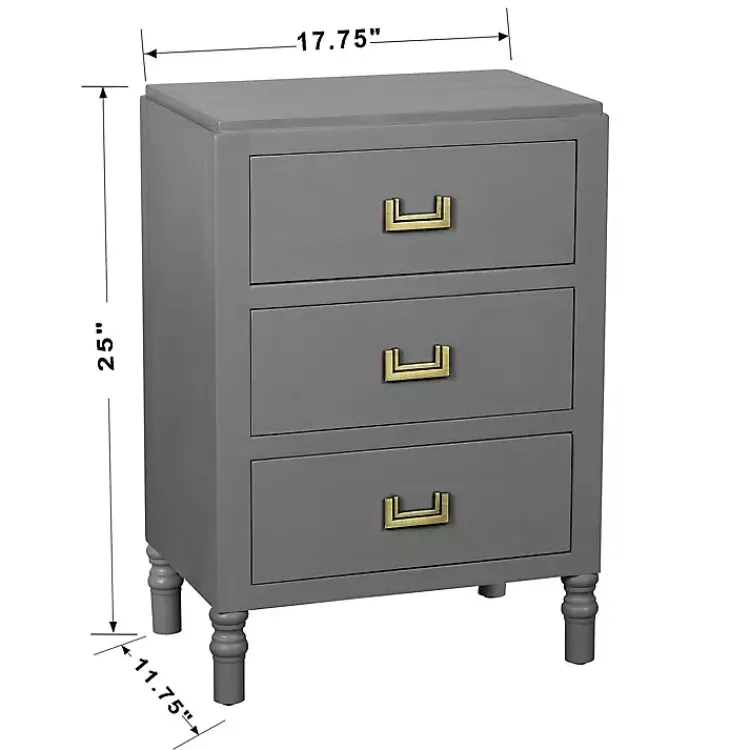 Kirklands Home Nightstands|Wood 3-Drawer Layla Nightstand Gray