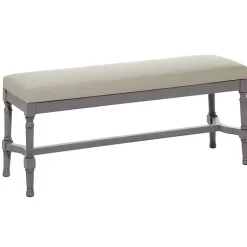 Kirklands Home Benches & Ottomans|Wood Upholstered Burlap Seat Bench Gray