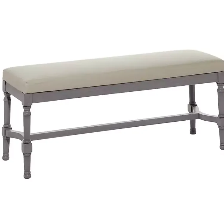 Kirklands Home Benches & Ottomans|Wood Upholstered Burlap Seat Bench Gray