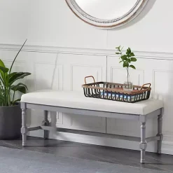 Kirklands Home Benches & Ottomans|Wood Upholstered Burlap Seat Bench Gray