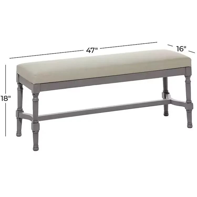 Kirklands Home Benches & Ottomans|Wood Upholstered Burlap Seat Bench Gray