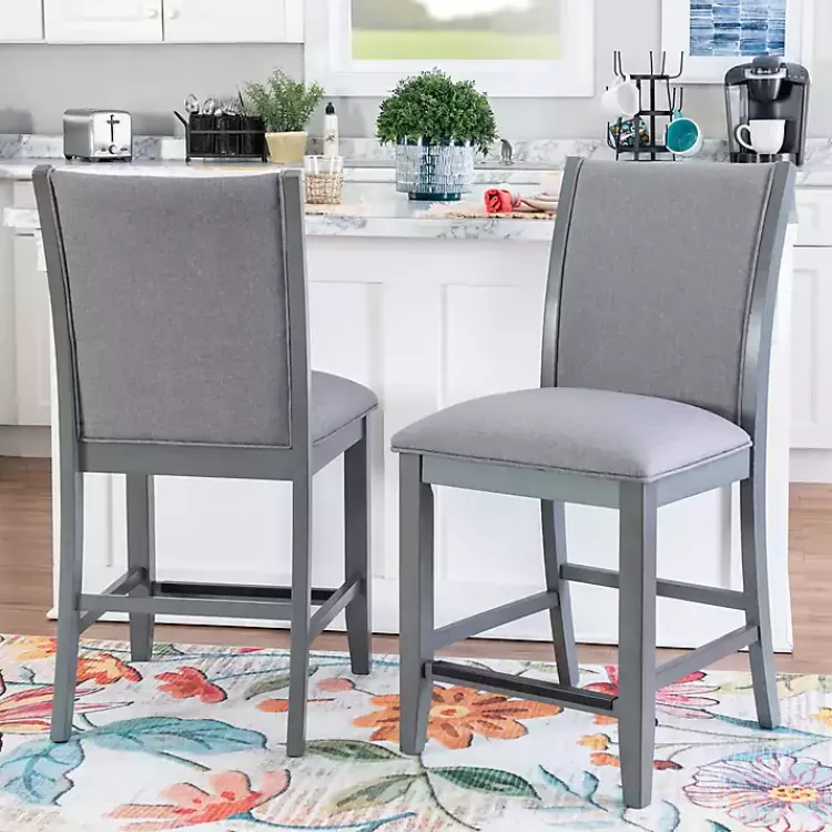 Kirklands Home Bar Stools & Counter Height Stools|Wood Upholstered Counter Stools, Set of 2 Gray