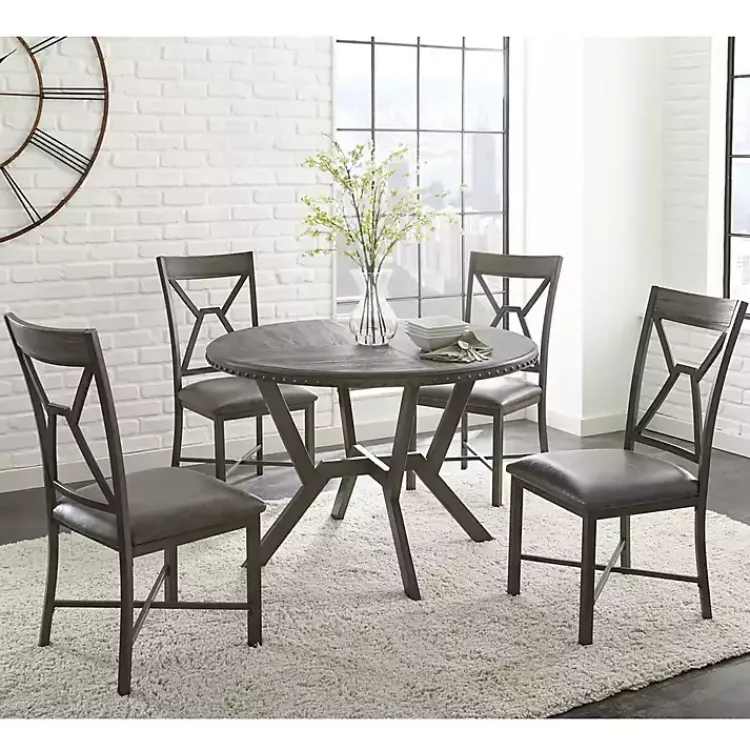 Kirklands Home Dining Sets|Gray Wood Upholstered 5-pc. Dining Set