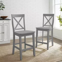 Kirklands Home Bar Stools & Counter Height Stools|Wood X-Back Counter Stools, Set of 2 Gray