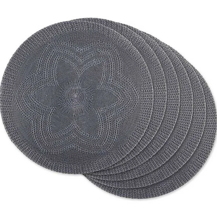 Kirklands Home Table Linens|Woven Round Placemats, Set of 6 Gray