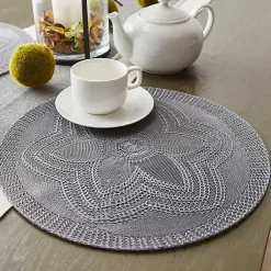 Kirklands Home Table Linens|Woven Round Placemats, Set of 6 Gray