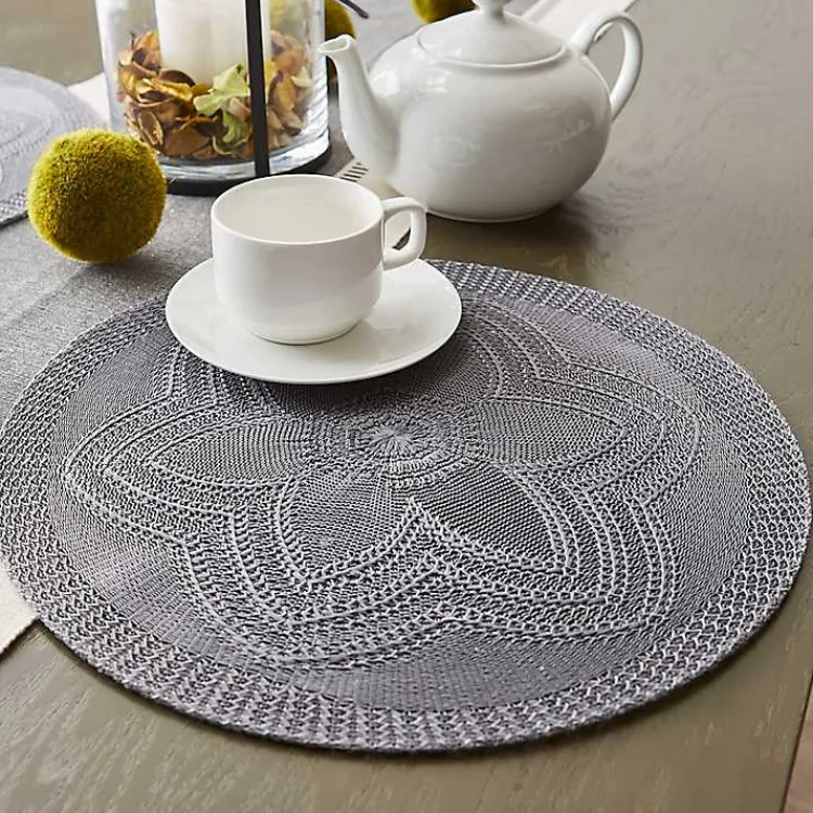 Kirklands Home Table Linens|Woven Round Placemats, Set of 6 Gray