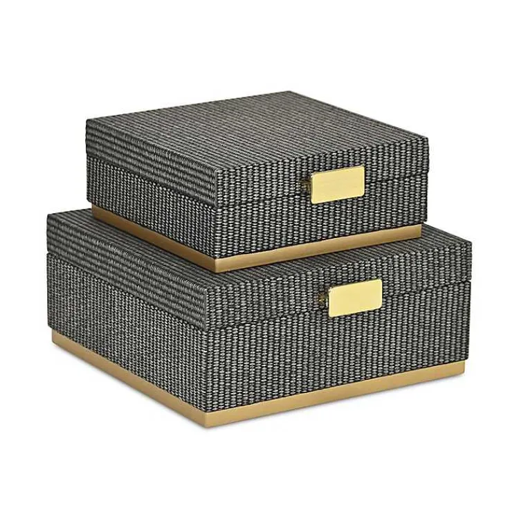 Sale Gray Woven Square Decorative Boxes, Set of 2 Baskets & Boxes