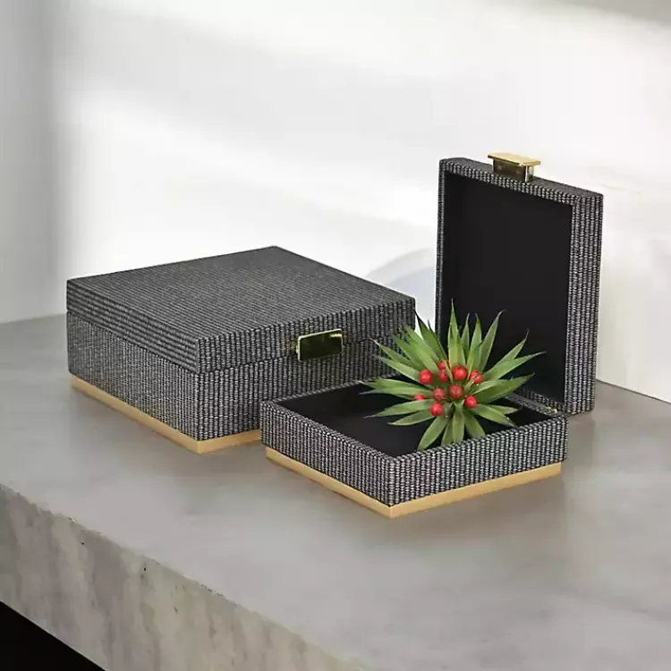 Sale Gray Woven Square Decorative Boxes, Set of 2 Baskets & Boxes