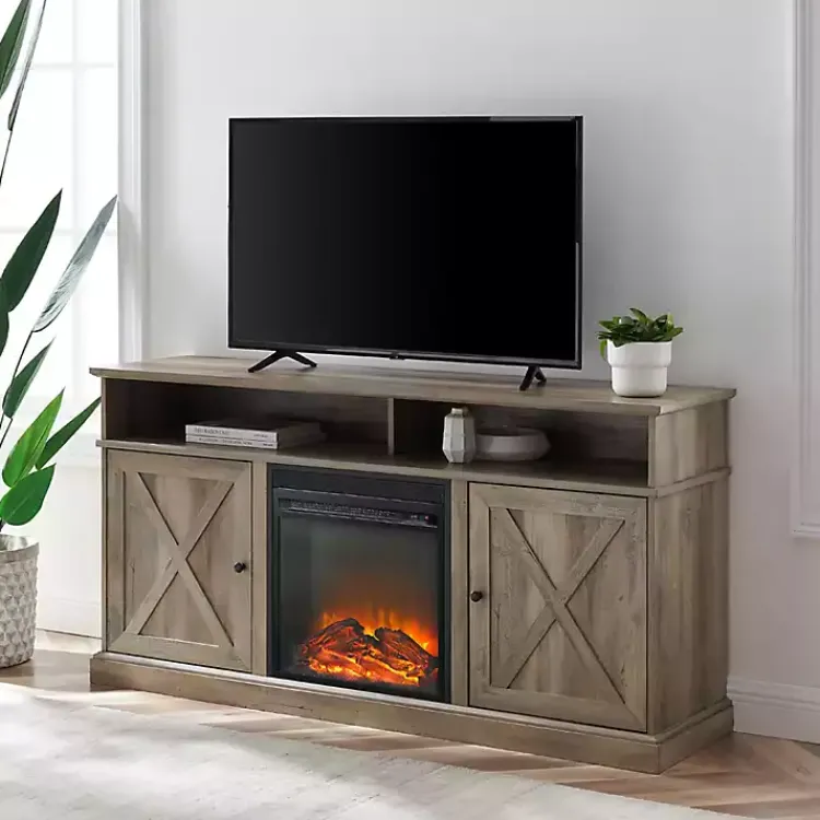 Kirklands Home Tv Stands & Media Consoles|Graywash Rustic Fireplace Cabinet Brown