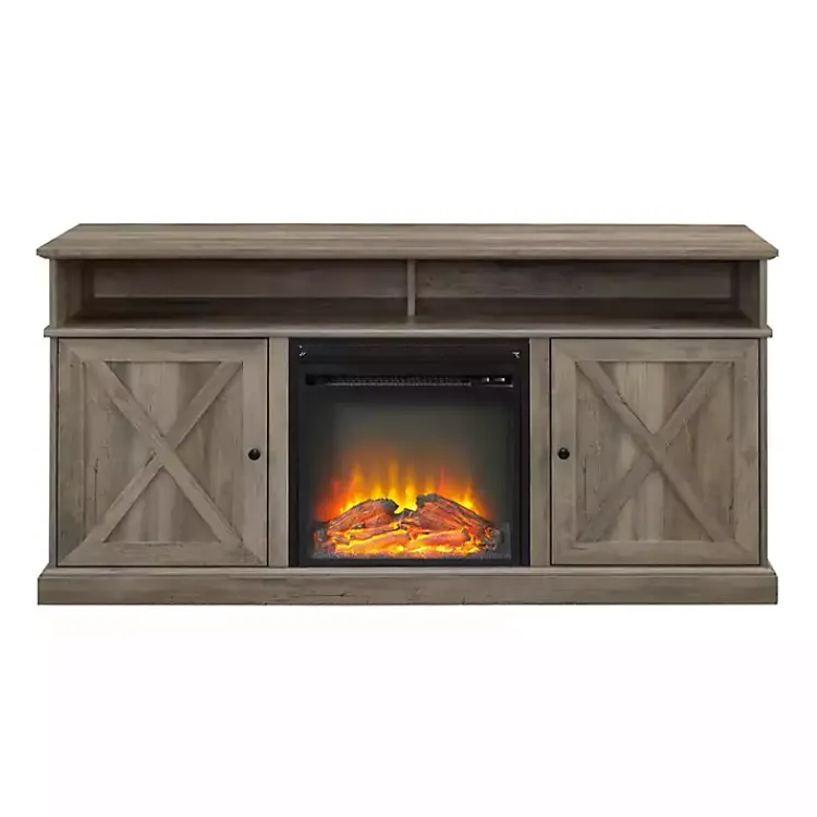 Kirklands Home Tv Stands & Media Consoles|Graywash Rustic Fireplace Cabinet Brown