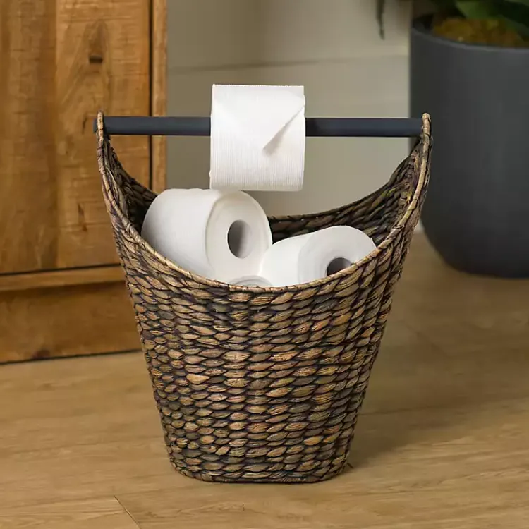 Kirklands Home Bathroom Accessories|Graywash Seagrass Toilet Paper Holder Basket Brown