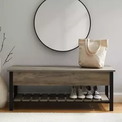 Kirklands Home Entryway Furniture|washed Lift-Top Storage Bench Gray