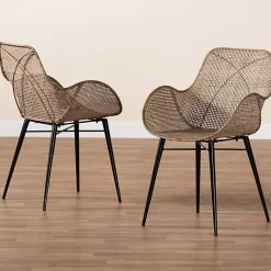 Kirklands Home Dining Chairs|Graywashed Metal Flared Dining Chairs, Set of 2 Brown