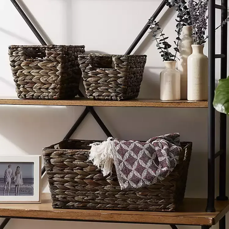 Discount Graywashed Woven Water Hyacinth Baskets, Set of 3 Baskets & Boxes