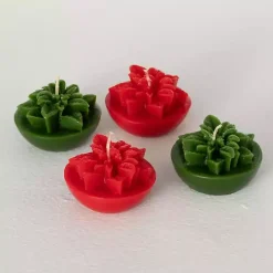 Hot Green & Red Poinsettia Candles, Set of 4 Christmas Decorations