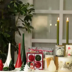 Hot Green & Red Poinsettia Candles, Set of 4 Christmas Decorations