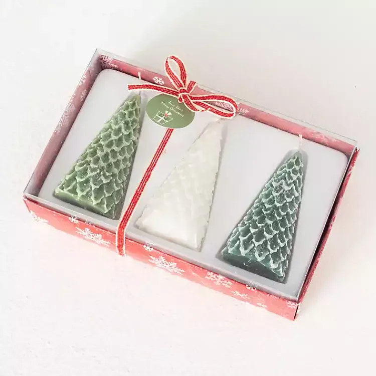 Sale Green & White Pine Tree Candle Set Christmas Decorations