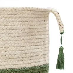 Online Green and Cream Woven Basket with Tassel, 17 in. Baskets & Boxes