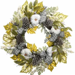 Discount Green and Gray Ribbon Harvest Mix Wreath Wreaths