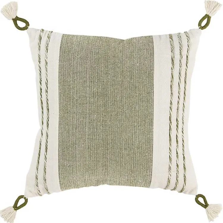 New Green and White Block Loop Throw Pillow Pillows