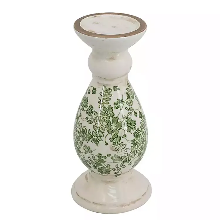 Hot Green and White Floral Candle Holder, 12.5 in. Candle Holders