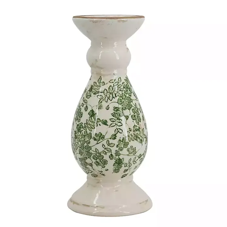 Hot Green and White Floral Candle Holder, 12.5 in. Candle Holders