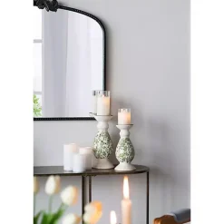 Hot Green and White Floral Candle Holder, 12.5 in. Candle Holders