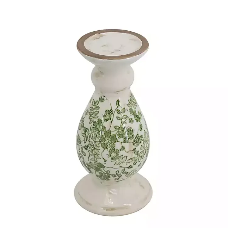 New Green and White Floral Candle Holder, 10 in. Candle Holders
