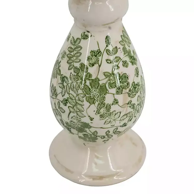 New Green and White Floral Candle Holder, 10 in. Candle Holders