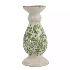 New Green and White Floral Candle Holder, 10 in. Candle Holders