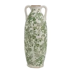 New Green and White Floral Ceramic Vase, 15.6 in. Vases