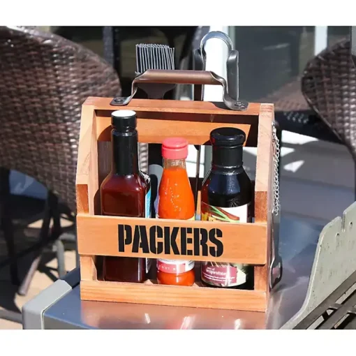 Kirklands Home Outdoor Dining|Green Bay Packers Wooden Condiment Caddy Brown