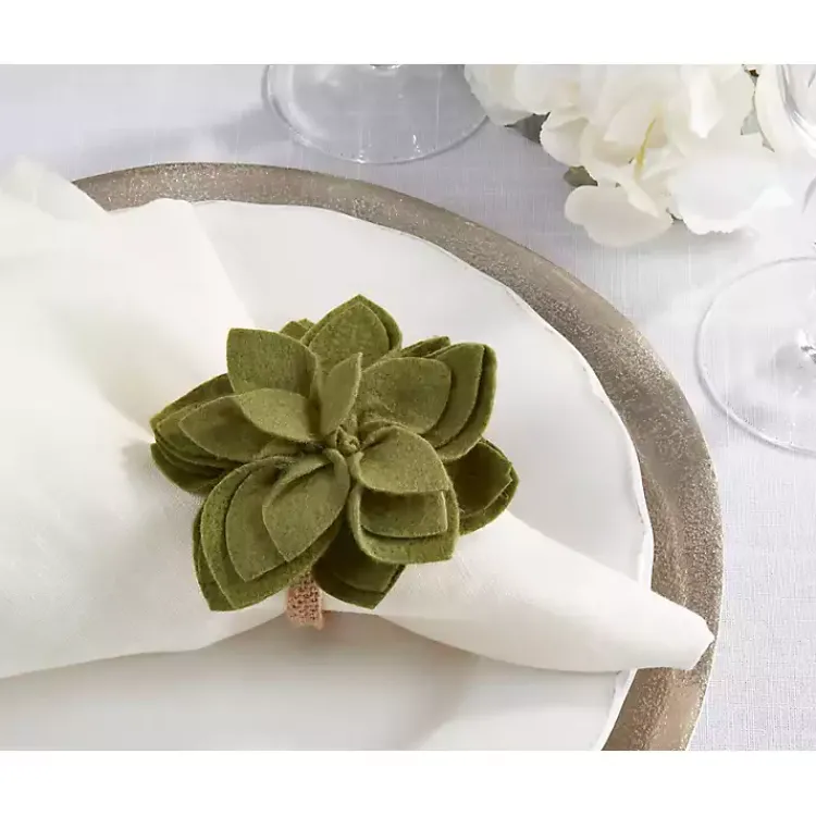 Kirklands Home Table Linens|Blossom Napkin Rings, Set of 4 Green