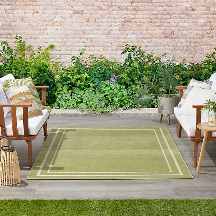 Kirklands Home Outdoor Rugs|Green Bordered Indoor/Outdoor Area Rug, 5x7