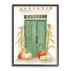 Sale Green Doors and Pumpkins Framed Giclee Art Print Fall