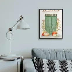 Sale Green Doors and Pumpkins Framed Giclee Art Print Fall