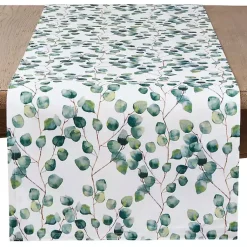 Kirklands Home Table Linens|Eucalyptus Leaf Long Polyester Runner Green