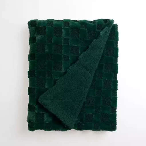 Outlet Faux Fur and Boucle Checkerboard Throw Blankets & Throws